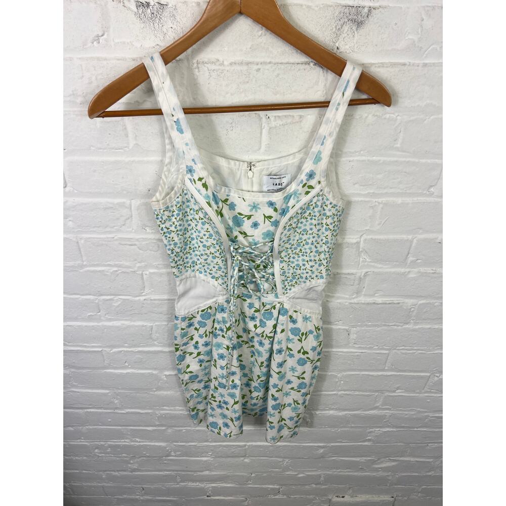 Sabo Women's Colby Mini Dress Patchwork Design Floral Print Blue White Size S